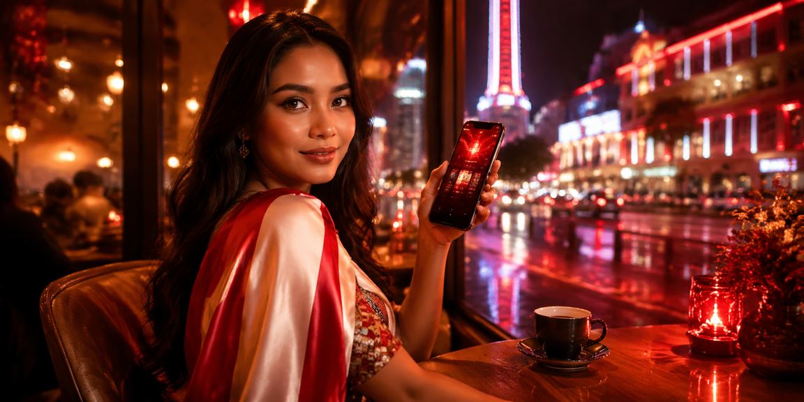 Pemain menikmati casino mobile di kafe Vietnam sambil mendaftar akun baru