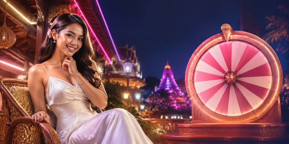 Cahaya neon meriah menampilkan hadiah lucky draw di suasana malam Vietnam
